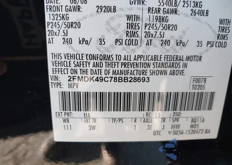 2008 Ford Edge Limited from USA, damaged, VIN 2FMDK49C78BB28693